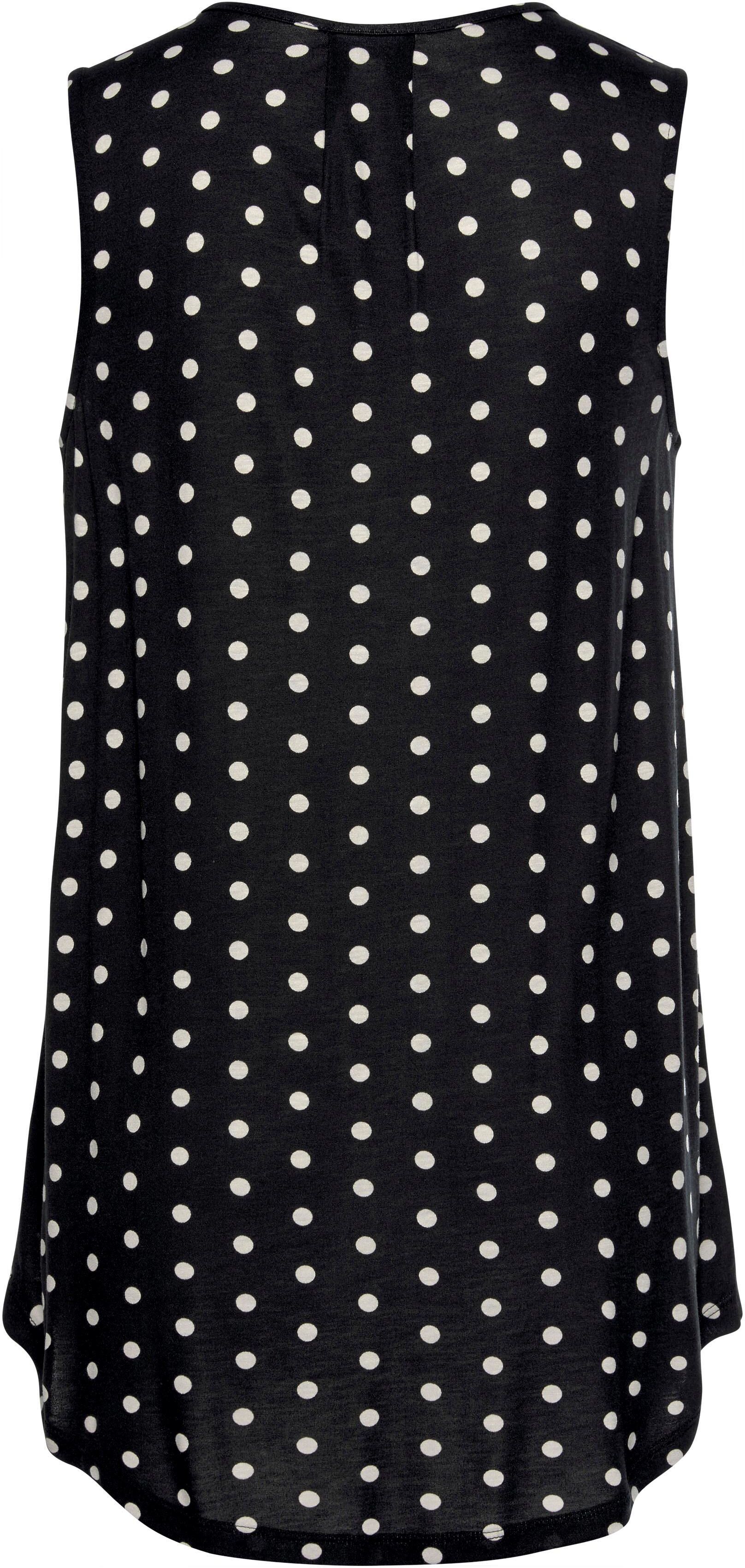 Trägertop LASCANA "mit Punktedruck in längerer Form", Damen, Gr. 40/42, schwarz-weiss (schwarz, weiß, gepunktet), Jersey, Obermaterial: 100% Viskose, gepunktet, figurumspielend hüftbedeckend, V-Ausschnitt, Tops Trägertop, Jerseytop mit Polka-Dots, Longtop