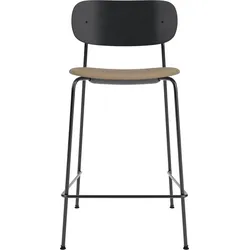 Co Barhocker 68,5 cm, schwarz, mit gepolstertem Ledersitz, beige