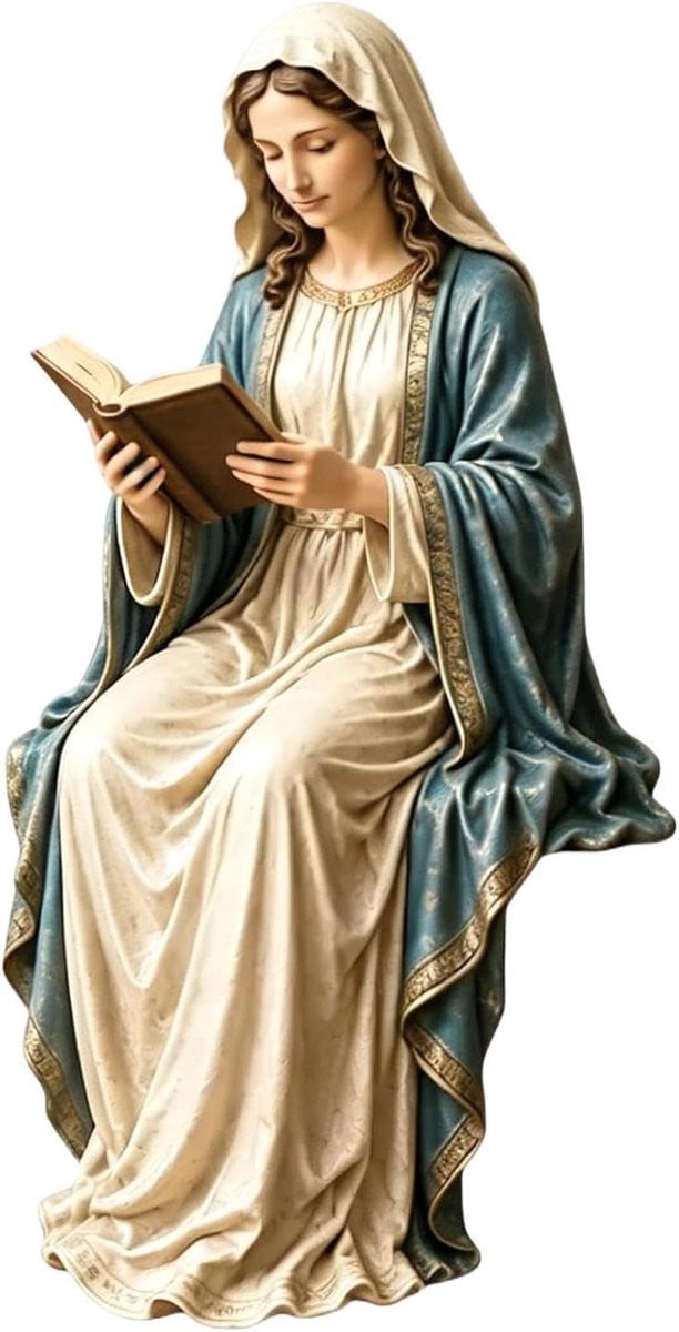 Zittend Maria Beeld - Moeder Maria Sculptuur voor Boekenplank Decoratie - 20 x 12 x 20 cm