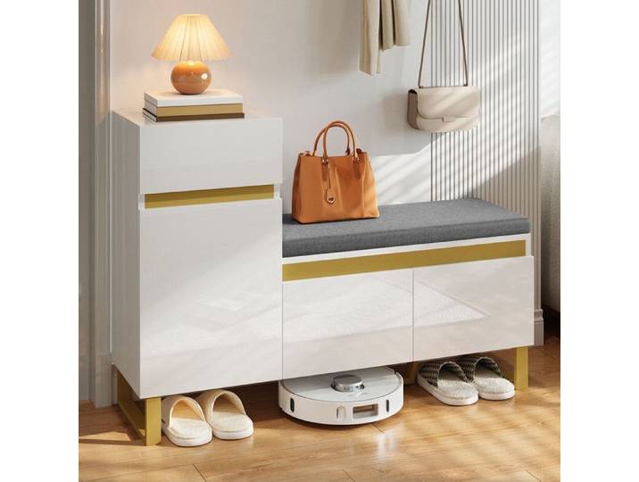 Meuble à chaussures - DREAMMESPACE - 120x35x85cm - MDF - Blanc - Moderne et minimaliste
