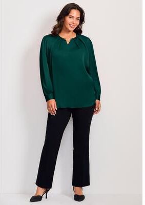 Plus Size Women's Chain Detail Satin Top by Avenue in Emerald Green (Size 14)