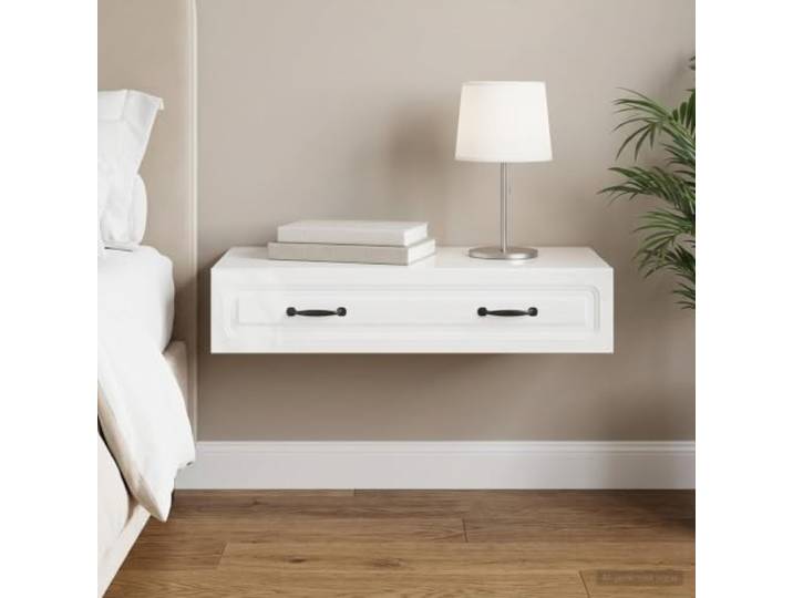 RJPLMFV Wandtisch, weiß, glänzend, 87,5 x 34,5 x 17 cm Holzwerkstoff, verstellbare Regale, abschließbare Türen, moderne Aufbewahrung