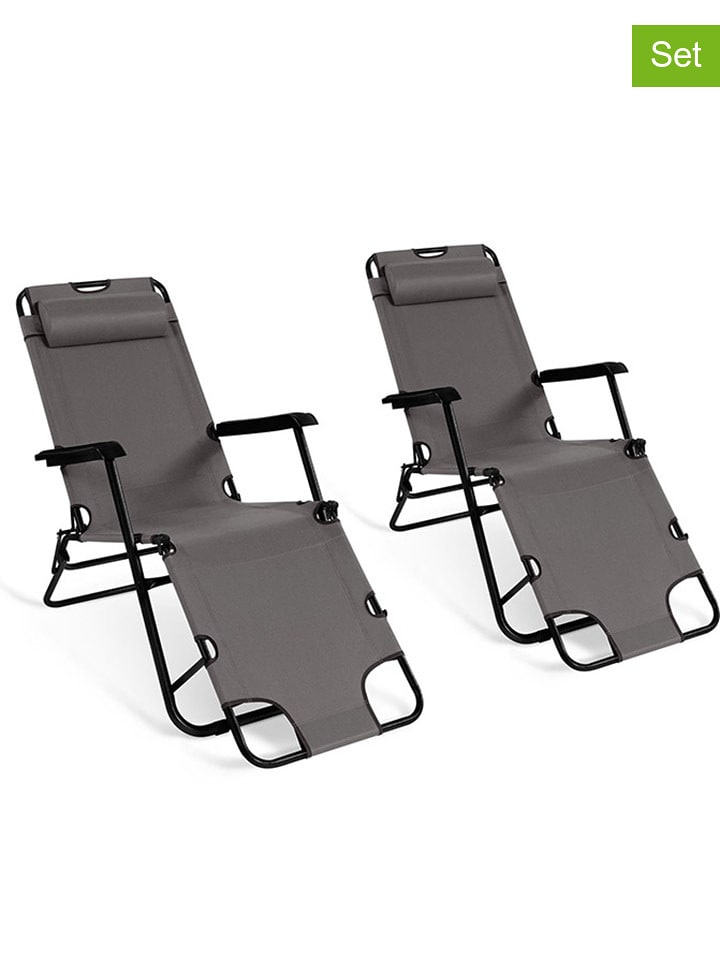 Inkazen 2er-Set: Liegestühle in Anthrazit - (B)145 x (H)86 x (T)61 cm - onesize