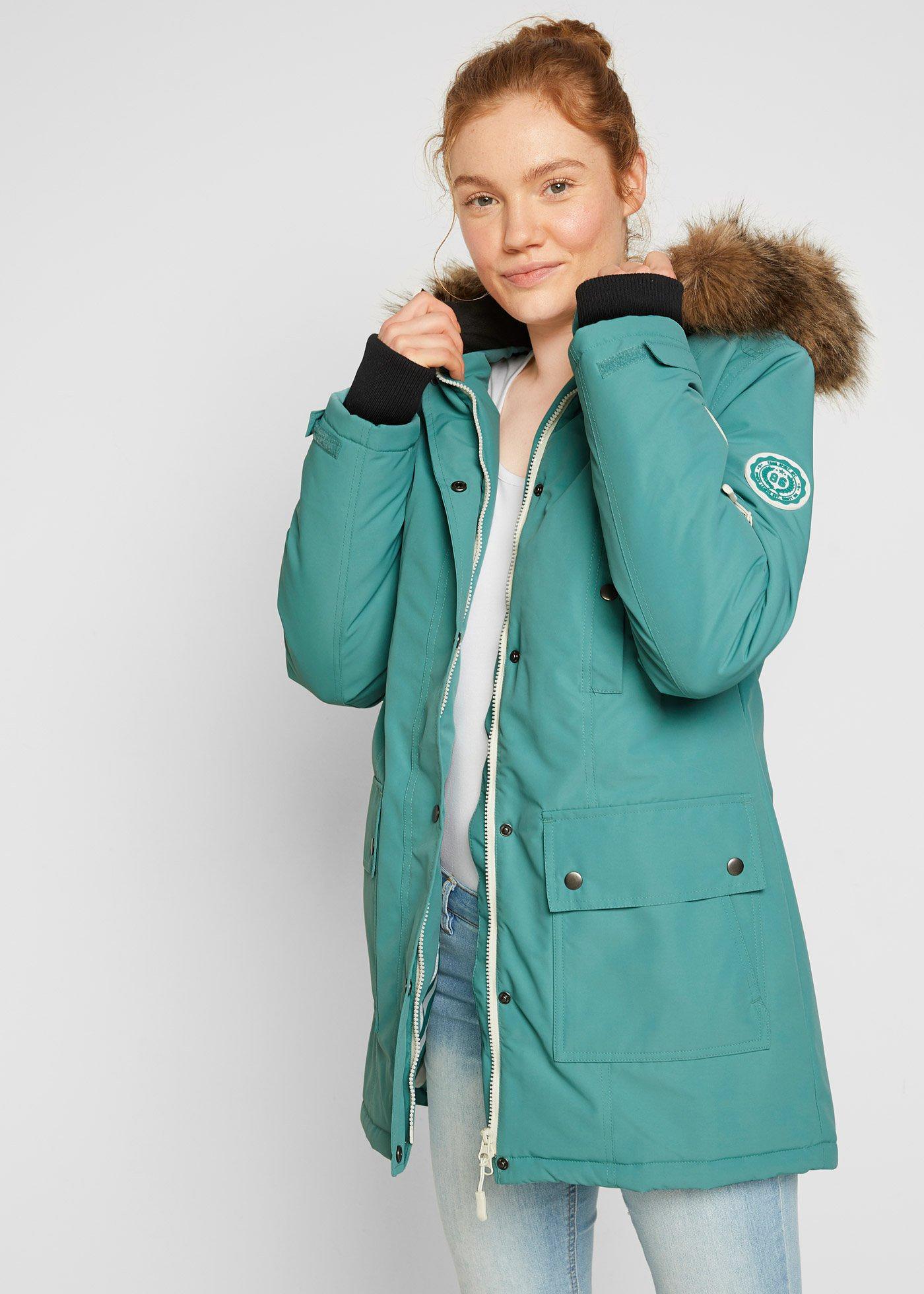 bonprix wasserdichte Outdoor-Funktions-Jacke mit Kapuze, grün, Gr.54, Sportliche Winterjacke mit vielen Taschen