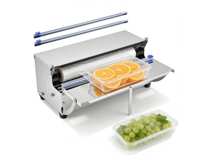 Distributeur de papier aluminium et film alimentaire en acier inoxydable avec lame de coupe intégrée pour le stockage et la conservation