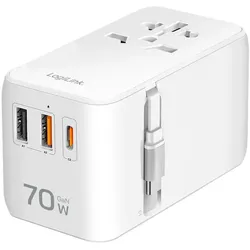 LogiLink Universal-Reisenetzteil 70W PD, 4 Anschlüsse + Kabel, Weiß