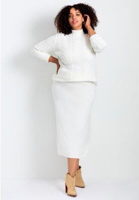 Plus Size Women's A-Line Midi Sweater Skirt by Avenue in Ivory (Size 22/24)