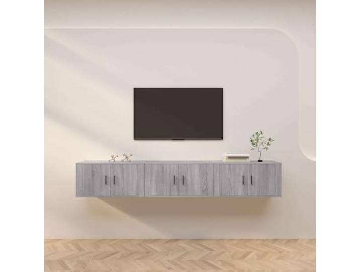 MBDRKVGF TV-Wandschränke 3 STK. Medienkonsole Holzwerkstoff Grau Sonoma Wandmontage, Platzsparendes Design, Inklusive Stauraum