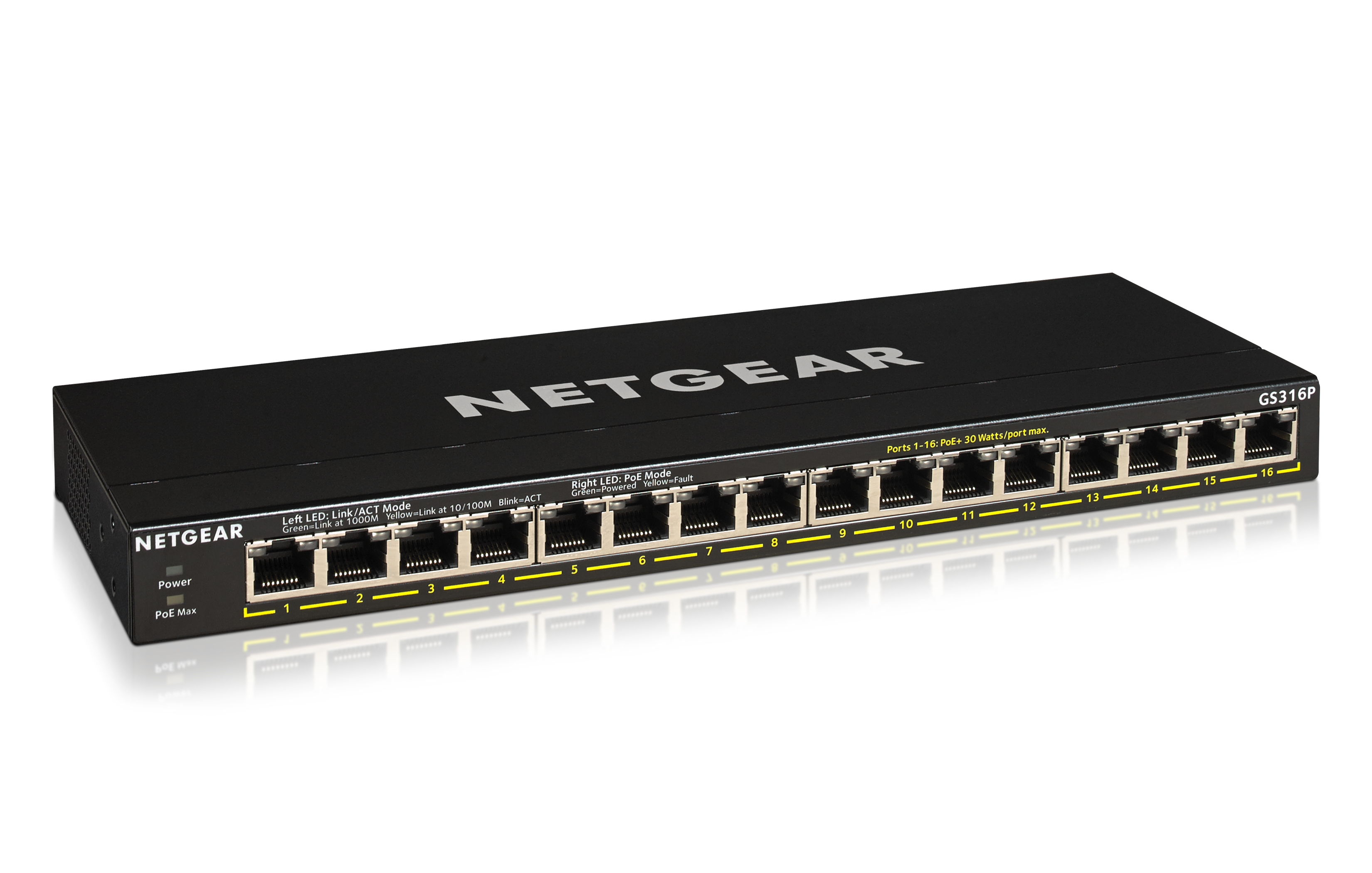 NETGEAR 16-Port Gigabit Ethernet Unmanaged Essentials PoE+ Switch (GS316P): Mit 16 x PoE+ bei 115 W, Desktop- oder Wandbefestigung