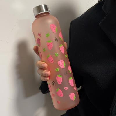 Uplifted Trends Strawberry Pattern Water Bottle Portable Leak Proof Perfect Christmas Gift For Friends Students & Couples pink