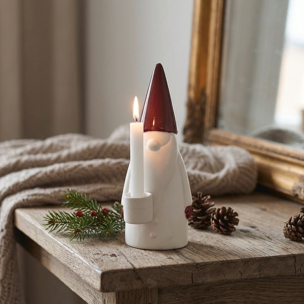 Kerzenleuchter OTTO HOME "zwei verschiedene Höhen", weiß (dunkelrot, weiß), B:8,5cm H:12,5cm T:6cm, Porzellan, Kerzenhalter, Kerzenleuchter, Zweiteiliges Set im festlichen Weihnachtsmann-Design