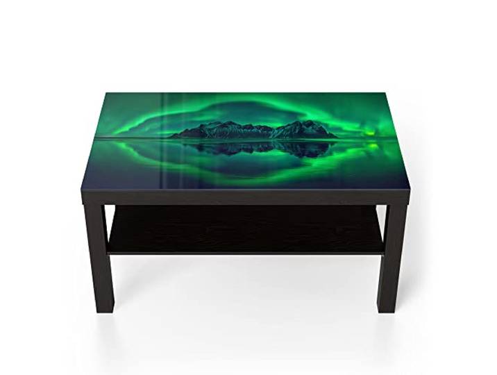 DEQORI Glastisch schwarz groß 90x50 cm Motiv Vestrahorn im Polarlicht ausgefallener Beistelltisch aus Glas Hochglanz Couchtisch fürs Wohnzimmer moderner Couch Tisch mit Design