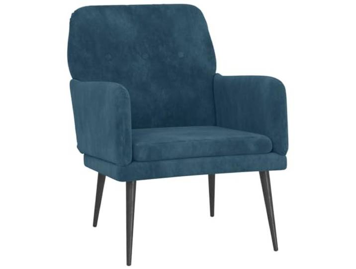 Samt Sessel Blau 62x79x79cm mit Metallrahmen Weicher Samt, tiefer Sitz, neigbare Rückenlehne, stabiler Metallrahmen, elegantes Design