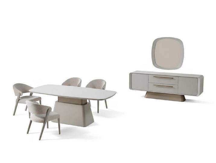 JVmoebel Esszimmer-Set Esszimmer-Set Tisch Konsoltisch Beige Farbe Spiegel Moderner Stil Neu, Made in Europa