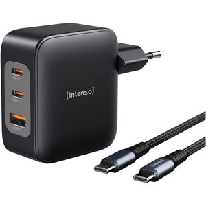 Intenso USB-Ladegerät GaN W100ACC + C520C, 100 Watt, 2x USB-C & 1x USB-A, 3 Ports, Schnellladegerät mit USB-C Kabel