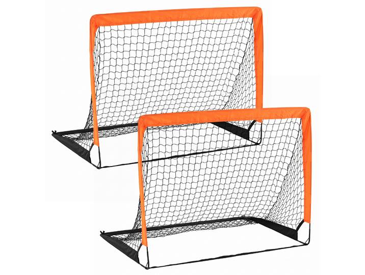 2-delige Set Voetbaldoel voor Kinderen Pop-up Voetbaldoel met Versterkte Glasvezelstangen en Hoogwaardige Netten Oranje