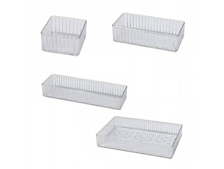 PET-durchsichtige Schubladen-Organizer, Kosmetik-Aufbewahrungsbehälter Unterteilte Vanity Skincare Trenntablett, 4 Größen(Four-piece Set)
