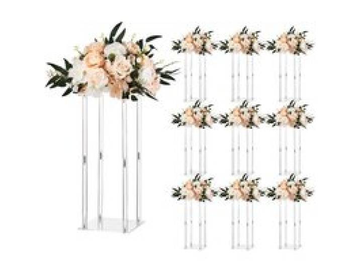 VEVOR Support Fleur Mariage Colonne Lot de 10 Support Fleur Centre de Table Mariage Acrylique 50 cm Présentoir Floral pour Fêtes, Anniversaires, Déco Intérieure, Pieds Cylindre Panneaux Transparents