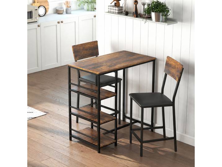 HOMCOM Ensemble Bar Table Haute 2 Tabourets PU Brun Rustique