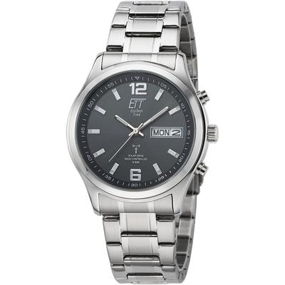 Funkuhr ETT "Gobi", silber (silberfarben, anthrazit), Armbanduhren, Herren, Funkuhr, Armbanduhr, Herrenuhr, Datum, Solar, Edelstahlarmband