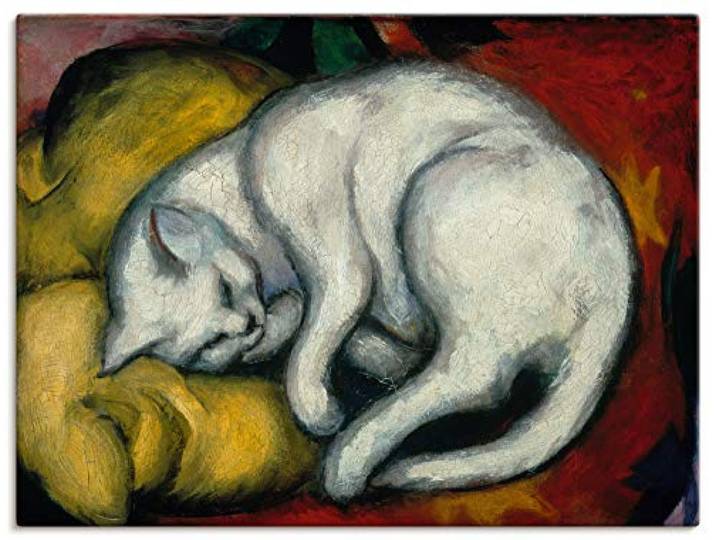 ARTLAND Wanddeko Leinwand Bilder Wandbild 40x30 cm Haustier Katzenbett Die weisse Katze 1912 Expressionismus Franz Marc T7SU