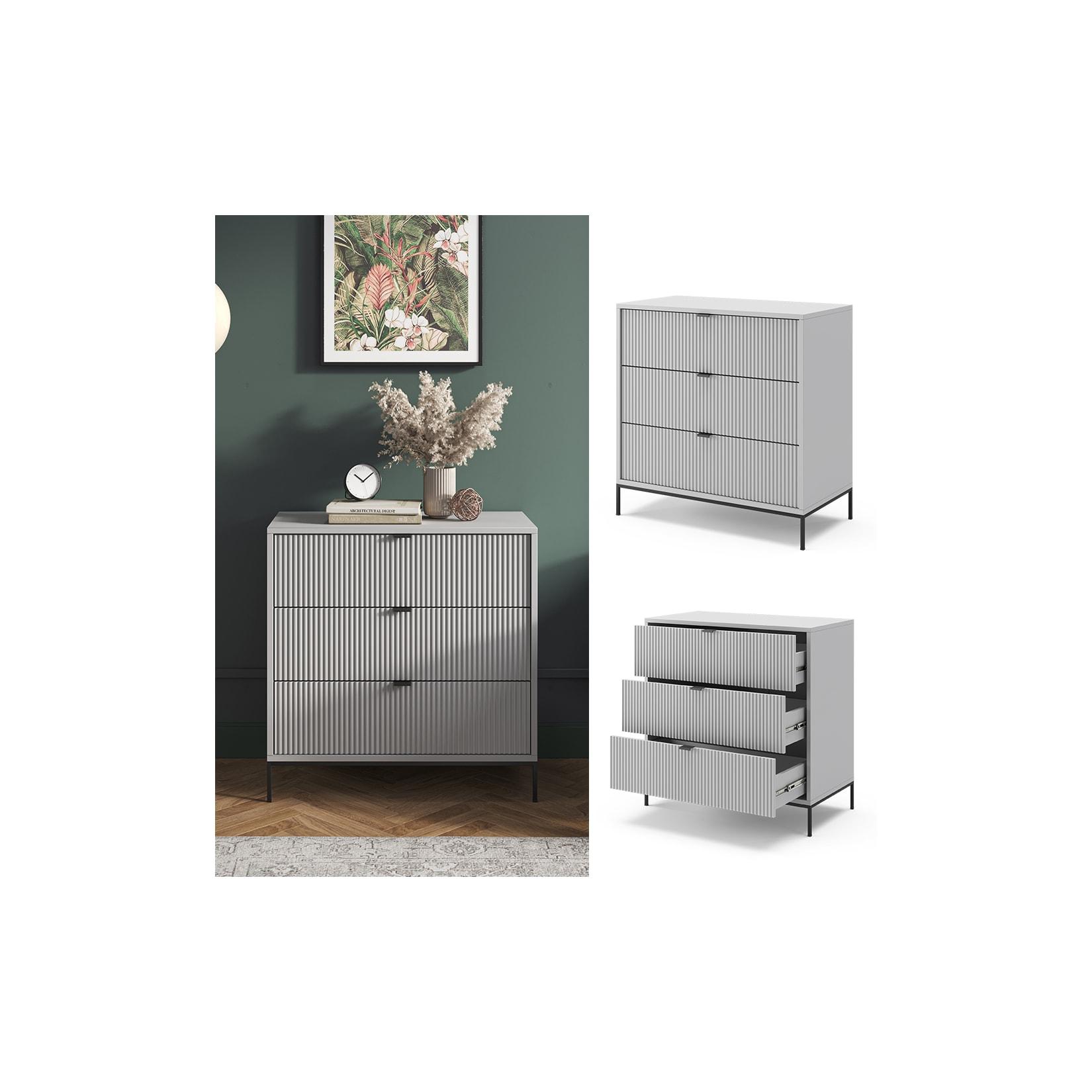 Vicco Kommode Eliza, Grau 80 x 42 cm, mit 3 Schubfächer, Wohnzimmer, Schlafzimmer