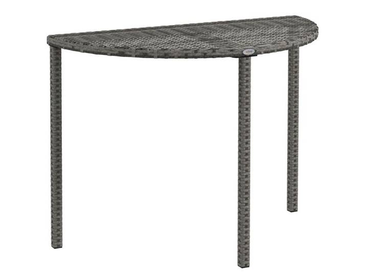 table de balcon demi - ronde 100 x 50 x 74 cm table de jardin en rotin métallisé gris pour terrasse et balcon