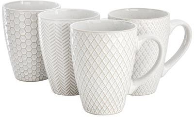 Gibson Set of 4, 16 Ounce Stoneware Assorted Pattern Mug White