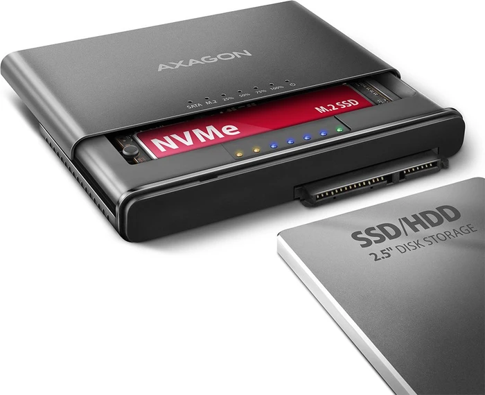 AXAGON ADSA-CC, NVMe M.2 SSD & SATA 2.5"/3.5" SSD/HDD CLONE MASTER 2 Adapter, USB-C 10 Gbps