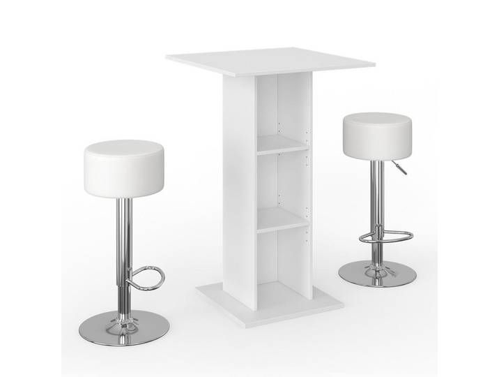 Vicco Bartisch-Set Rodeo Weiß 70 x 70 cm mit 2 Barhockern, 3 Fächer, Rechteckig,Rechteckig, 70x109x70 cm, Esszimmer, Barmöbel, Barschränke & Theken