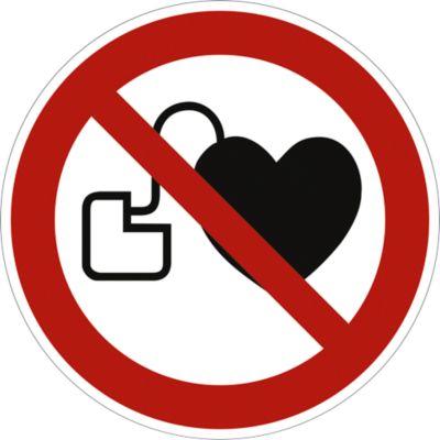 moedel Verbotszeichen „Kein Zutritt für Personen mit Herzschrittmacher“, nach DIN EN ISO 7010 P007, Folie selbstklebend, Ø 100 mm