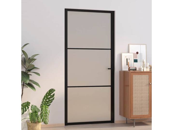 vidaXL Innentür 93x201,5 cm Schwarz Mattglas und Aluminium