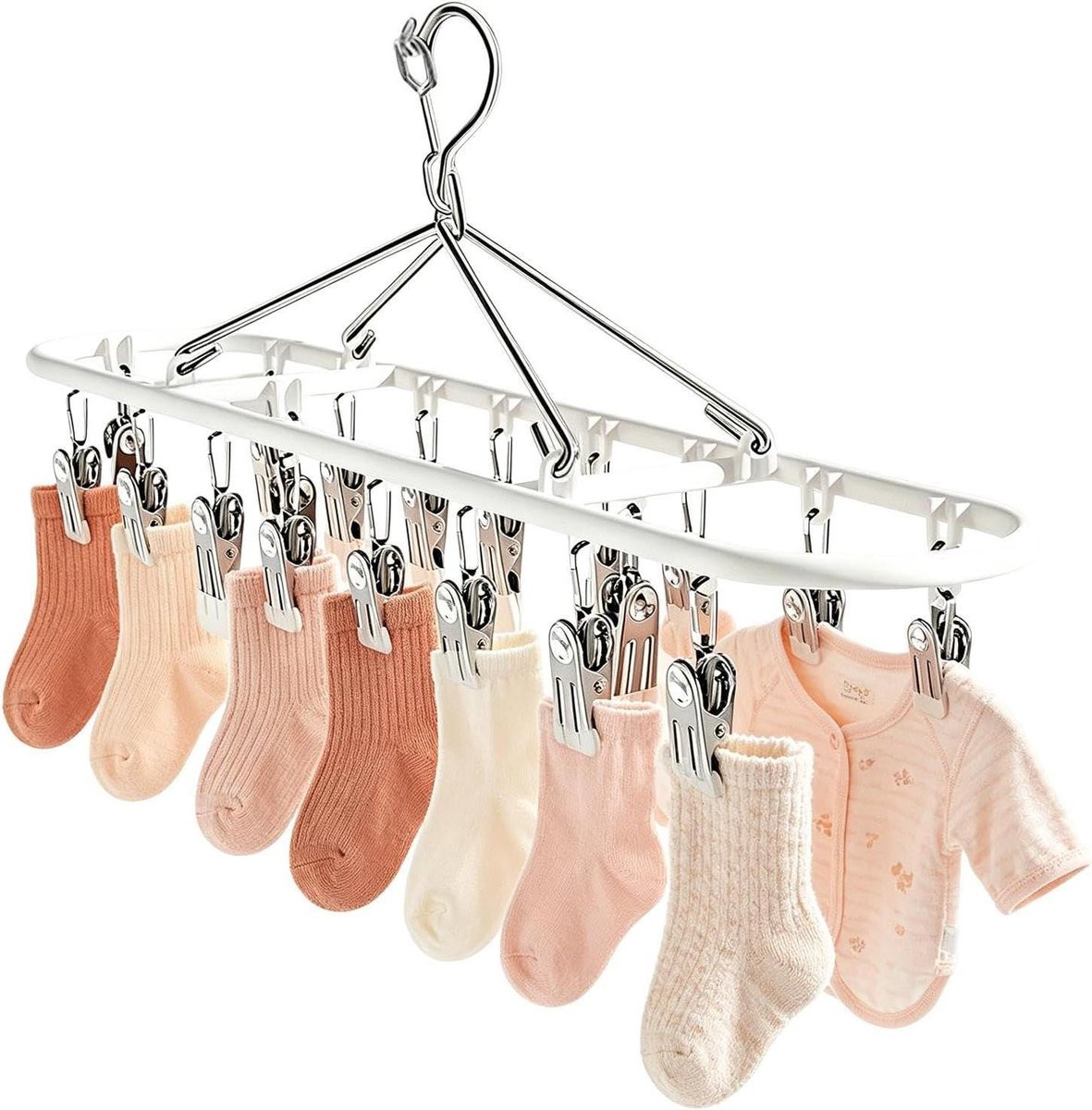 Zilveren droogrek kleding en waslijn hanger met ruimtebesparend ontwerp, 44,5 cm