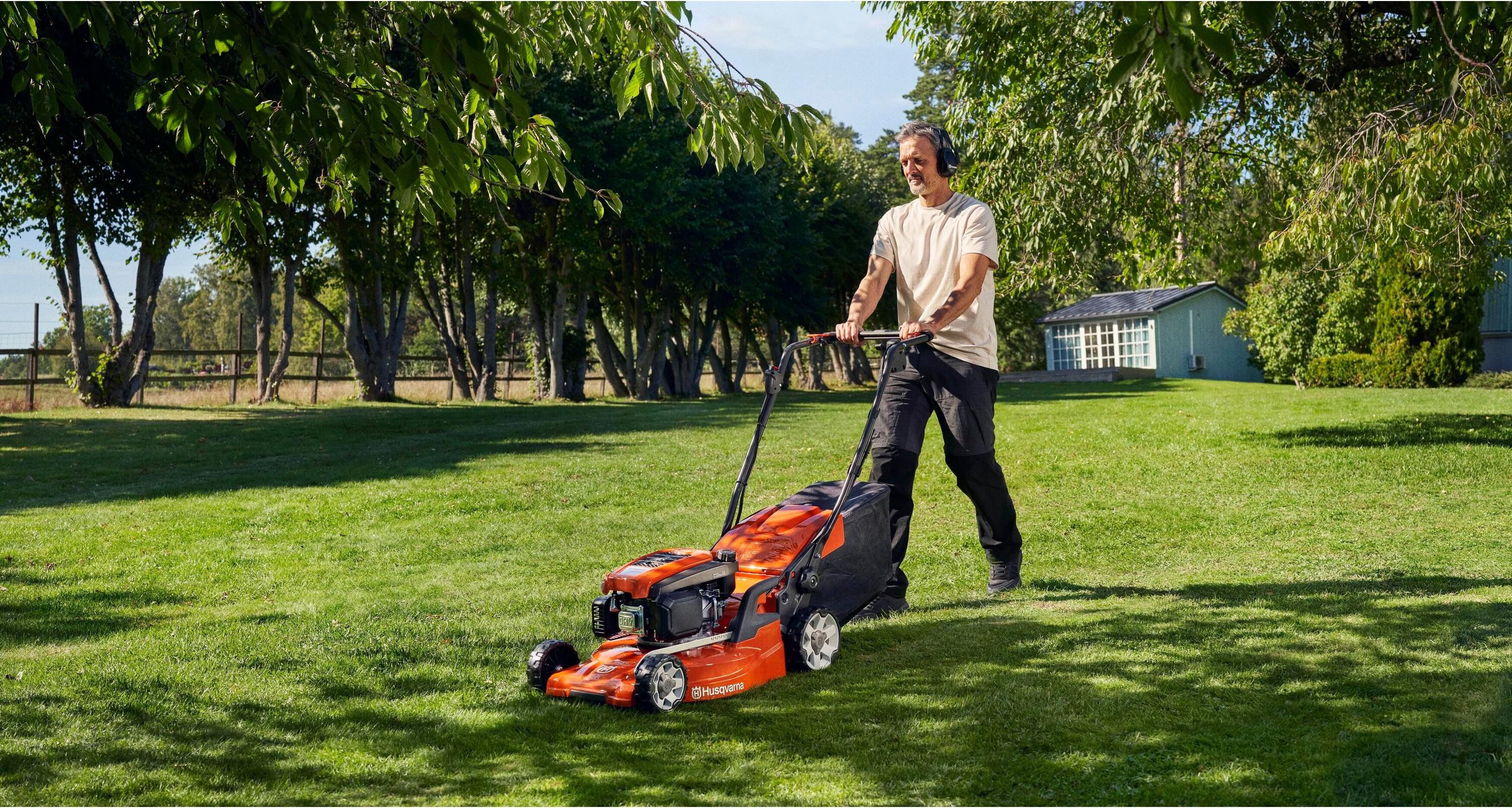 Benzinrasenmäher HUSQVARNA "LC 347 VE", orange (weiß, neutral), Rasenmäher, Benzinrasenmäher weiß, neutral Einheitsgröße