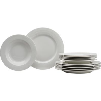 Tafelservice RITZENHOFF & BREKER "Sofia", weiß, 12 Stk., Porzellan, Geschirr-Sets, Tafelservice, Teller Set, Reliefdekoration