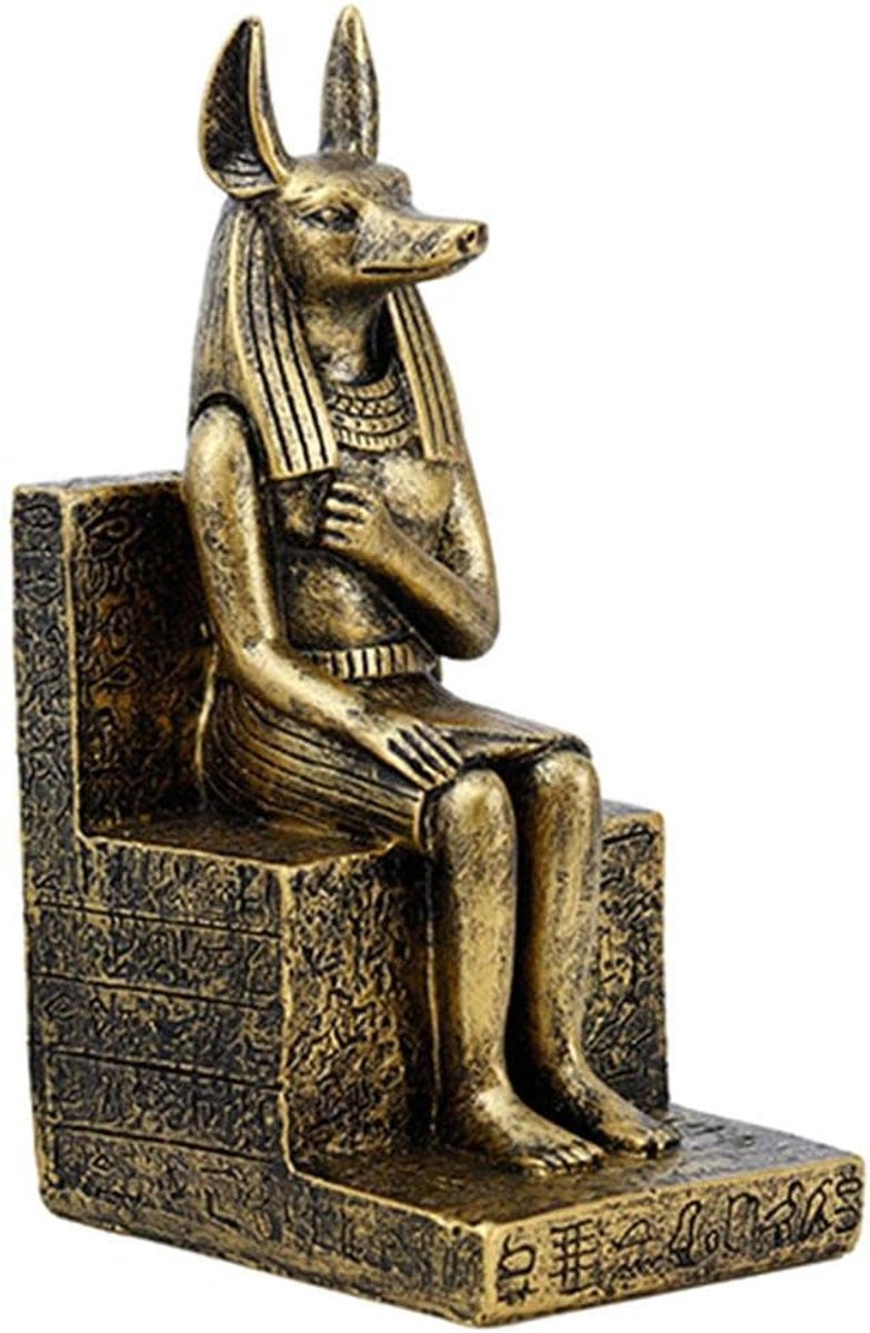 Egyptisch Beeldje Mythologische Hond Goud Hoogte: 14,5 cm