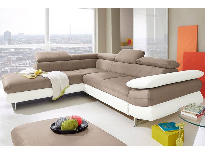 Ecksofa, Braun & Weiß, 262x228 cm, Kunstleder, Mit Bettfunktion & Armlehnenverstellung, Modern, Inosign