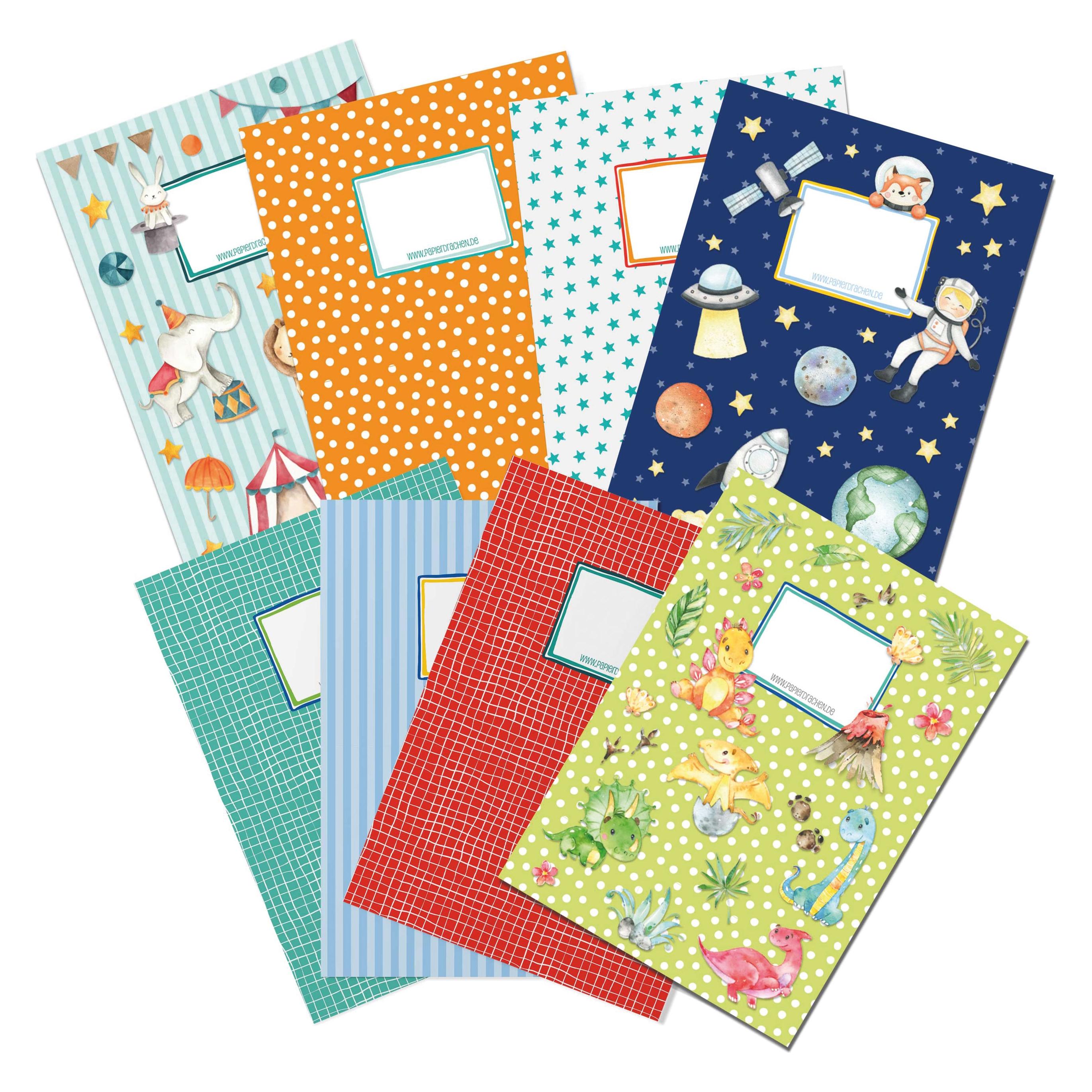 Papierdrachen 8er Set Heftumschläge - Weltall + Dinos - Set 3 (A4) (B270-011-003)