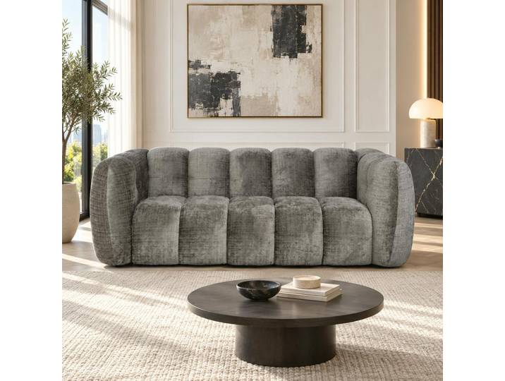 Canapé gris 3 places forme arrondie en tissu chenille IENA