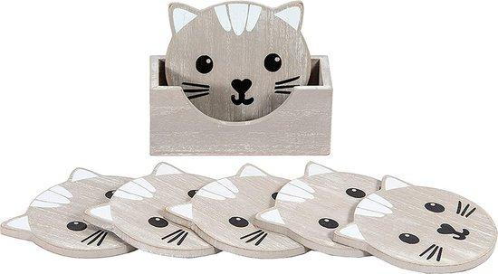Unyqoos Onderzetters Set van 6 met houder - Kattenmotief