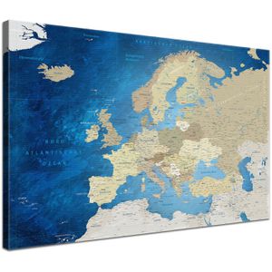 Lana-KK Europakarte Meerestiefe, mit Holzrahmen, Pinnwand aus Baumwoll-Gewebe, politische Karte, 120 x 80 cm