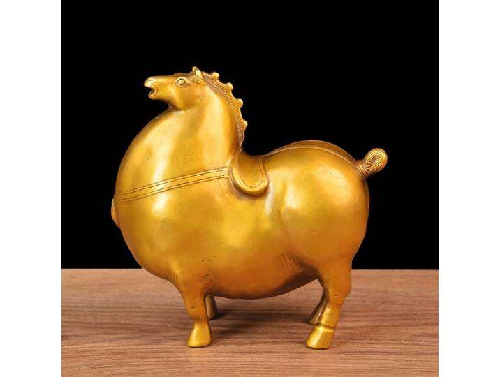 Statue de cheval gras en cuivre, statue de cheval porte-bonheur Tang, décoration de bureau et de maison, cadeau pour ornement de bureau