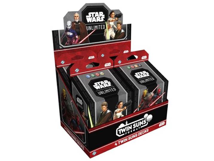 Asmodee, Star Wars: Unlimited Trading Card Game – Twin Suns DECK DISPLAY 4 vorgefertigte Multiplayer-Decks mit je 80 Karten, ab 12 Jahren, 3 bis 4 Spieler, 20 Minuten, EN-Version