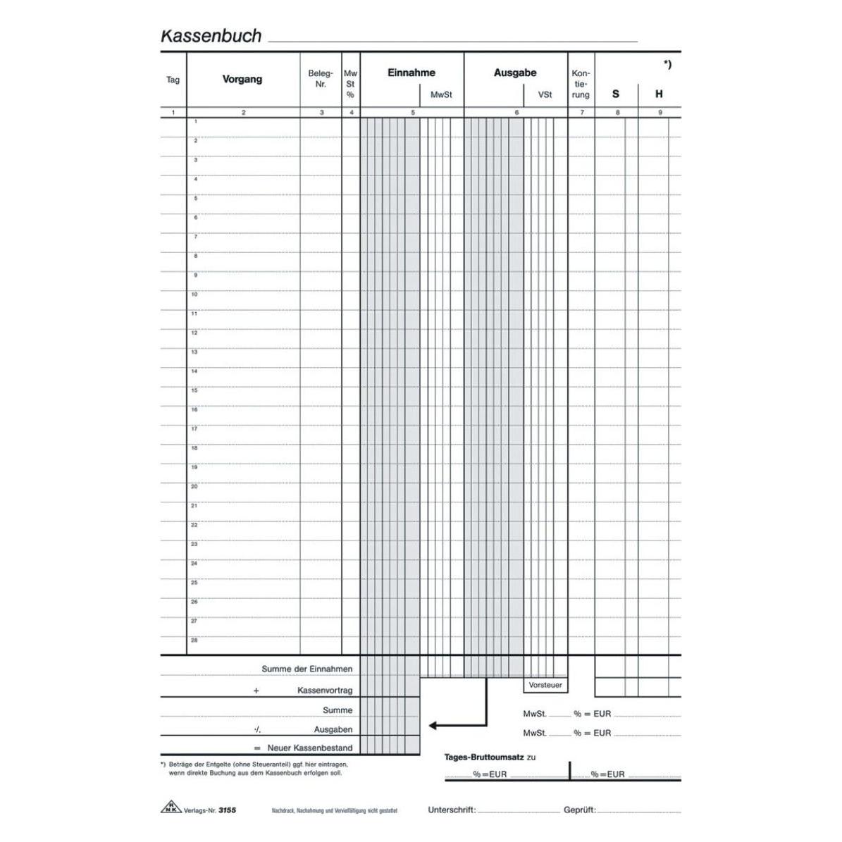 Rnk Verlag Kassenbericht Formularbuch 3155 (40x) (3155)