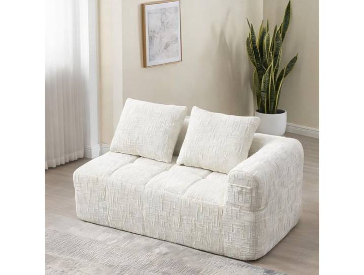 Canapé 2 places beige finition chenille méridienne fixe sans montage L158 x P90 x H60 cm