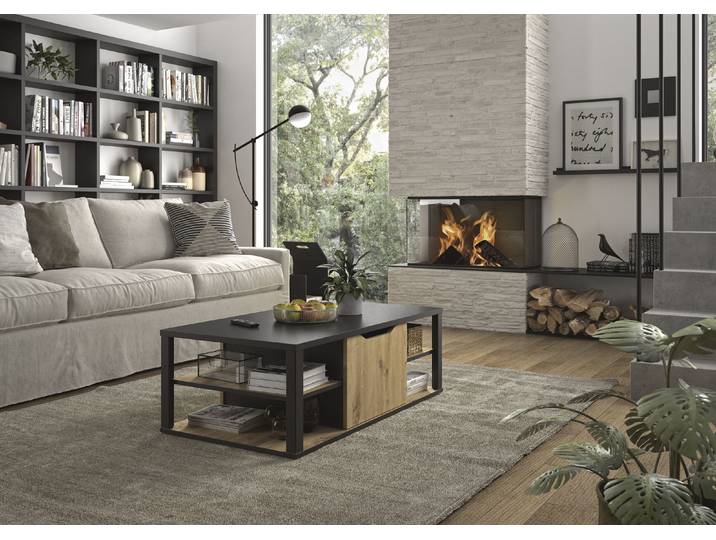 Couchtisch GAMI Buxton , braun (eichefarben artisan, schwarz, schwarz, schwarz), B:110cm H:38cm T:60cm, Tische, Couchtisch, mit 2 Ablagefächern