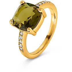 Tchibo - Ring mit grün-braunem Glaskristallstein - Damen - Gr. 18 - grün