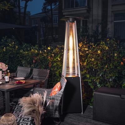 Nuu Garden Outdoor 48,000 BTU Pyramid Propane Gas Patio Heater with Wheels, Glass Tube, Black