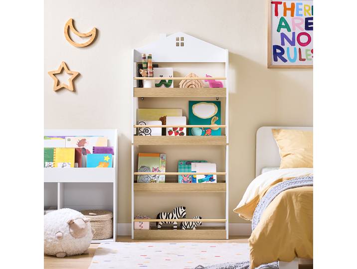 SoBuy KMB121-WN bibliothèque étagère de rangement pour enfants avec 4 étagères pour livres et décoration meubles de chambre pour enfants blanc naturel 60x130x15