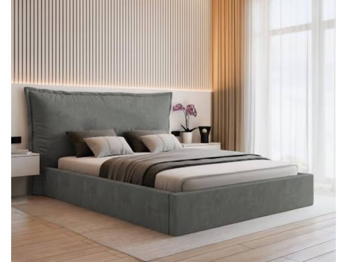 VALLH Bett Sofia modernes Polsterbett Schlafzimmer mit großem Bettkasten – weiches Kopfteil Kissen (Piano 15 Dunkelgrau, 140x220 (Ohne Matratze))